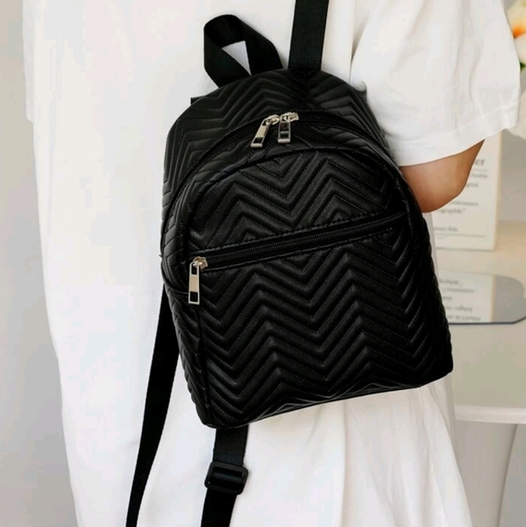 None Bags Mini Black Chevron Quilted Backpack Purse Poshmark